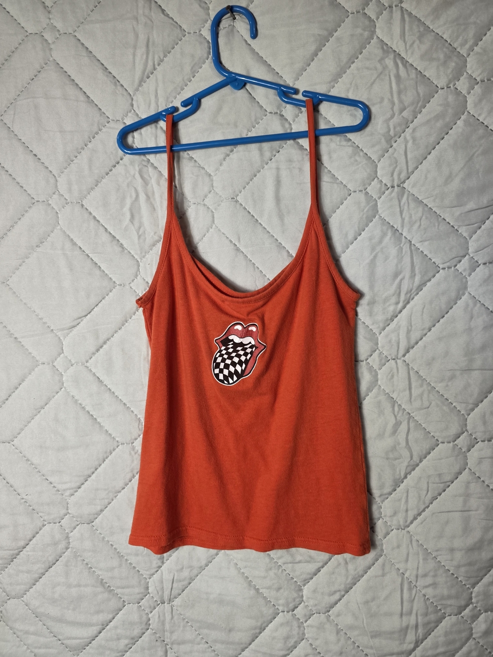 The Rolling Stone Orange  Women's Spaghetti Strap Tank Top  Graphic Tongue Sz S